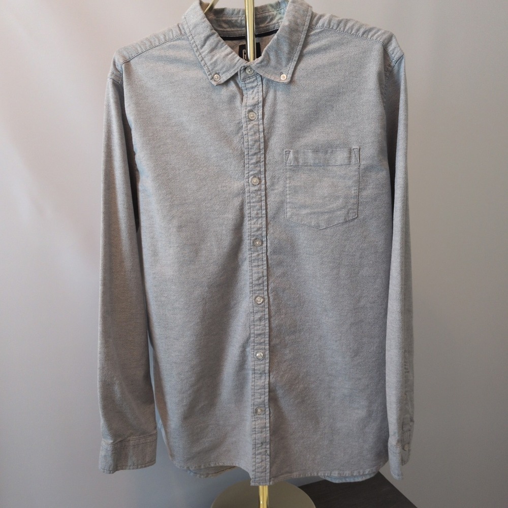 Gap Heathered Oxford Shirt Mens XL Grey Long Sleeve Button Down Cotton‎ Stretch